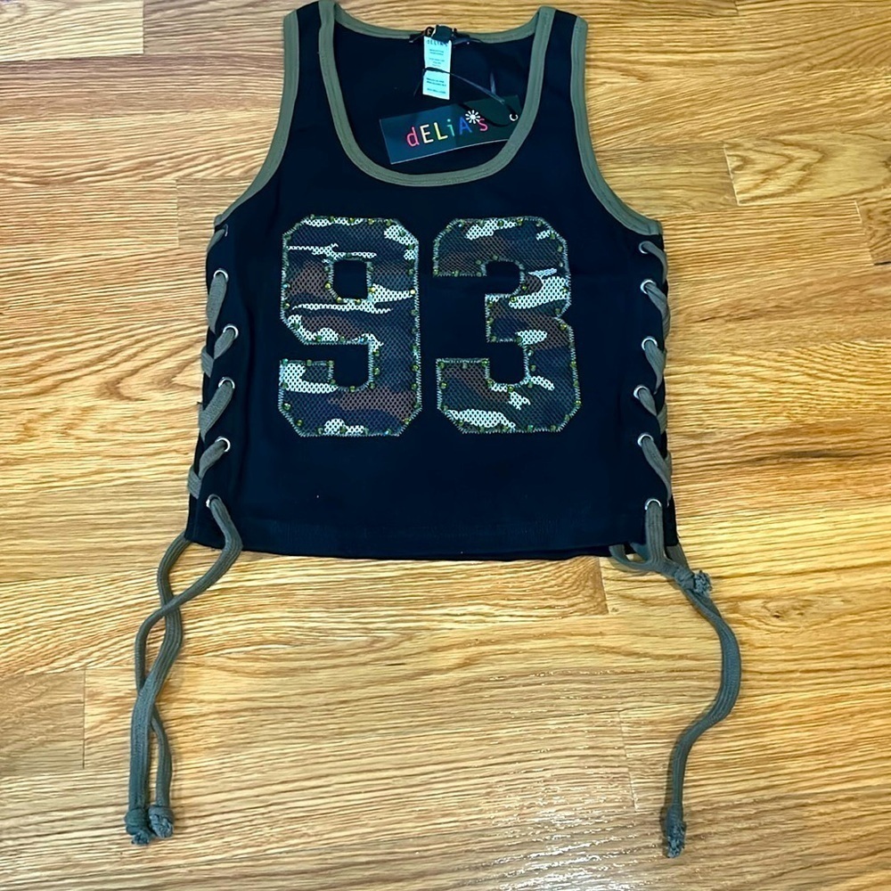 DELIA*S BY DOLLS KILL ON MY TEAM MESH TANK TOP - BLACK Camo medium new